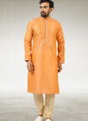 Orange Colour Outluk New Latest Design Jacquard Silk Brocade Party Wear Kurta Pajama Mens Collection 1224-1024